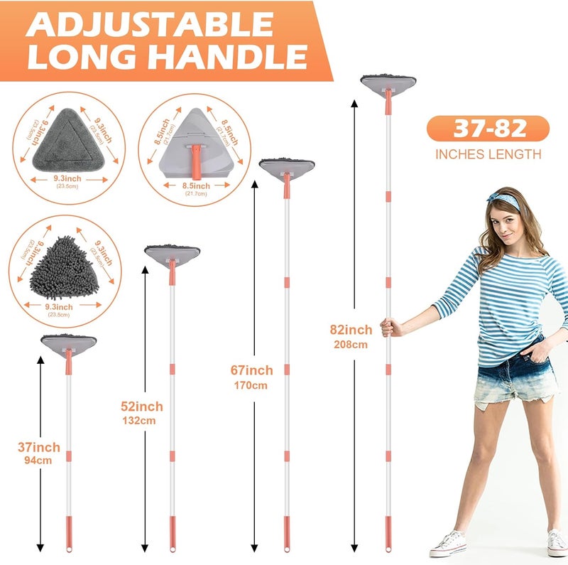 RONSUNG Wall Cleaner Triangle Mop with 82'' Long Handle - Wall Scrubber, Cleaning Washer Tool with 4 Microfiber Chenille Duster Pads for Clean Walls, Ceiling, Windows, Baseboards, Floors (Gray) - Image 5